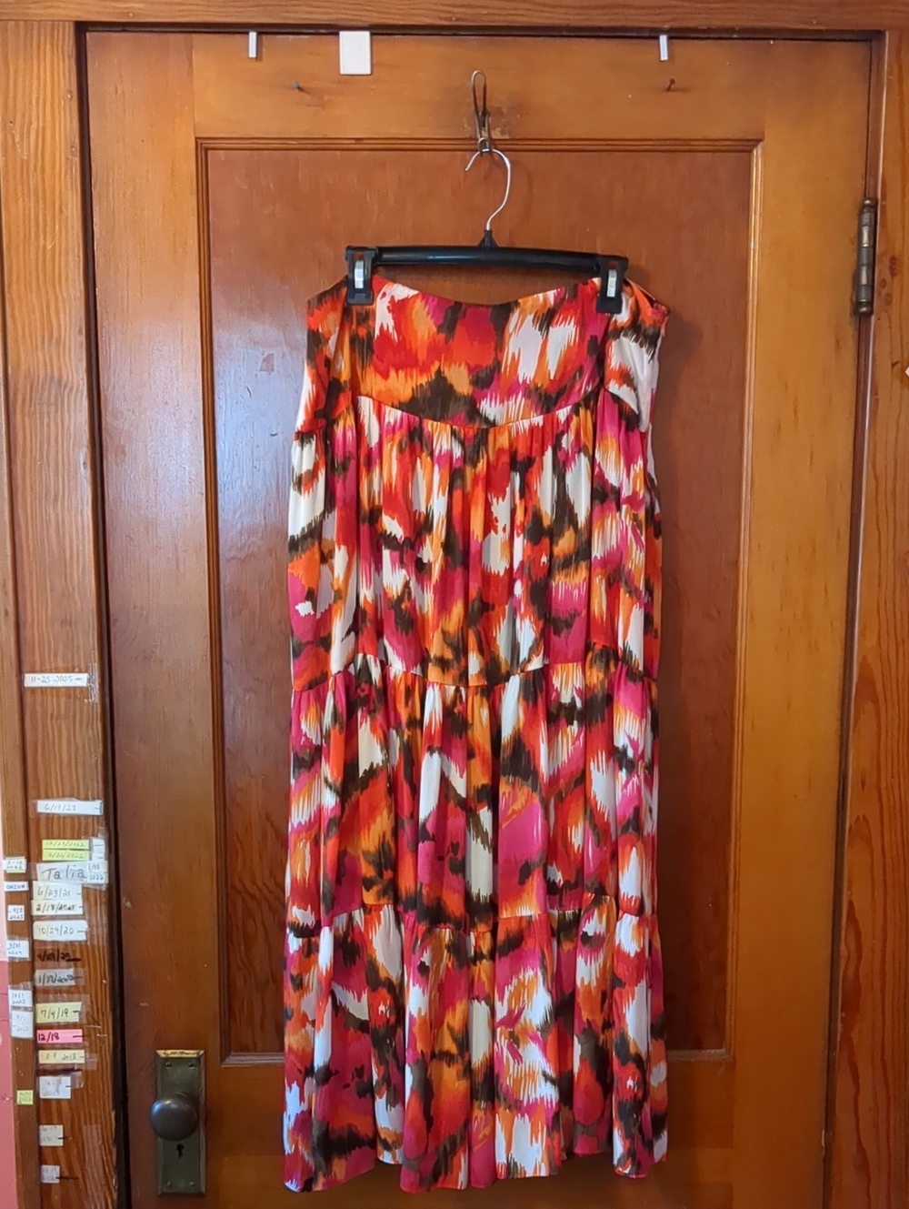 Rafaella Multicolor Tiered Maxi Dress — Pink, Orange & Brown Print